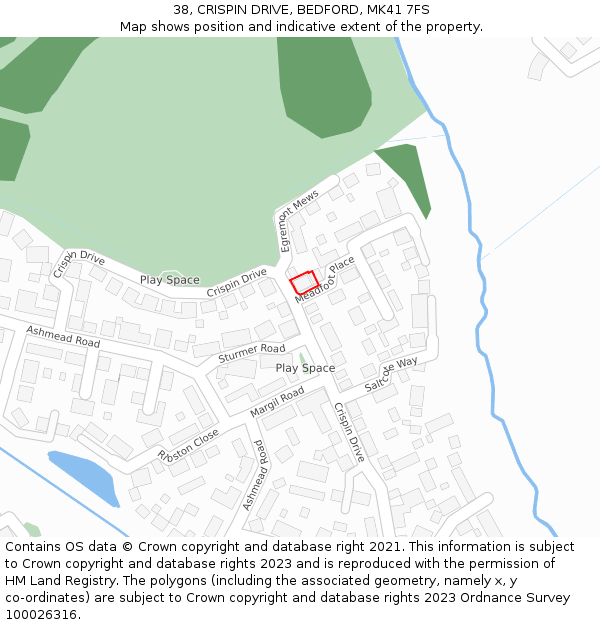 38, CRISPIN DRIVE, BEDFORD, MK41 7FS: Location map and indicative extent of plot