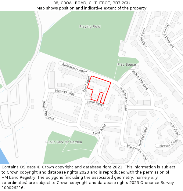 38, CROAL ROAD, CLITHEROE, BB7 2GU: Location map and indicative extent of plot