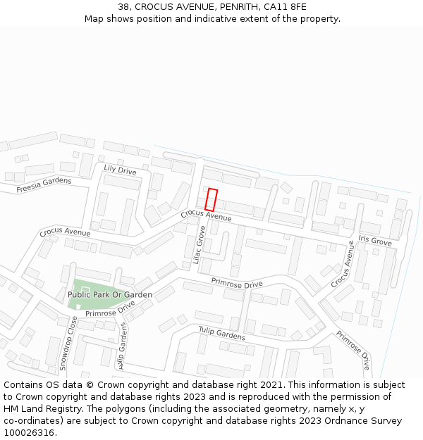38, CROCUS AVENUE, PENRITH, CA11 8FE: Location map and indicative extent of plot