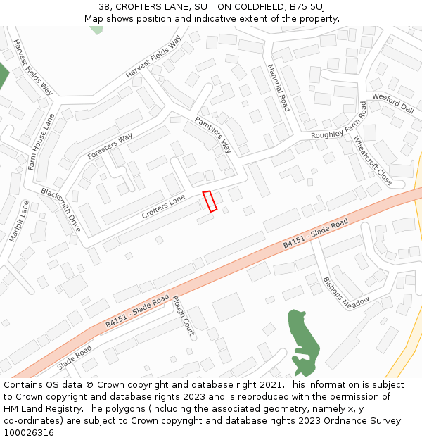 38, CROFTERS LANE, SUTTON COLDFIELD, B75 5UJ: Location map and indicative extent of plot