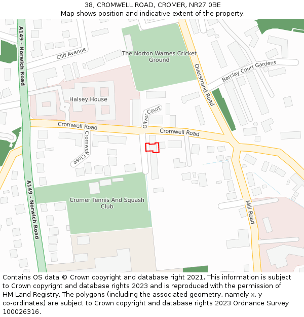 38, CROMWELL ROAD, CROMER, NR27 0BE: Location map and indicative extent of plot