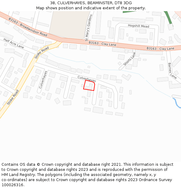 38, CULVERHAYES, BEAMINSTER, DT8 3DG: Location map and indicative extent of plot