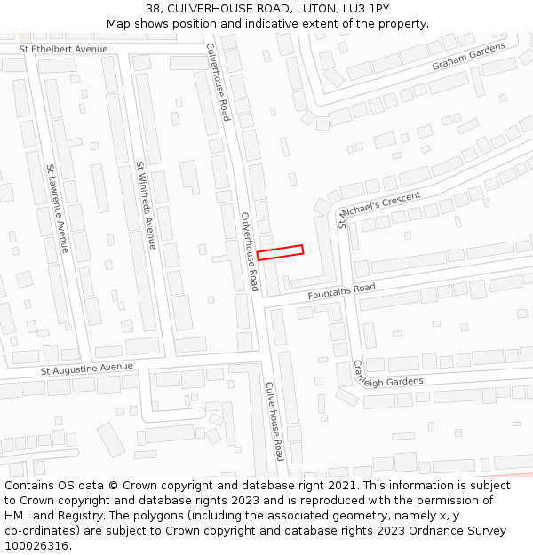 38, CULVERHOUSE ROAD, LUTON, LU3 1PY: Location map and indicative extent of plot