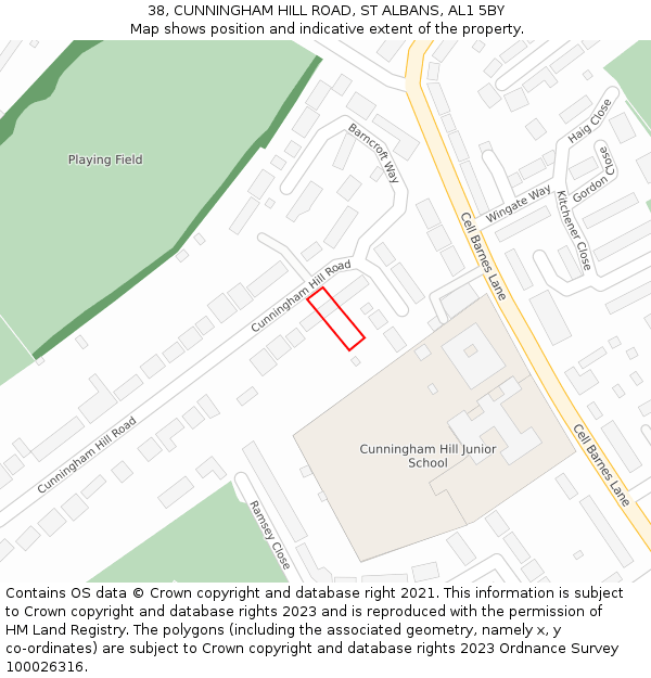 38, CUNNINGHAM HILL ROAD, ST ALBANS, AL1 5BY: Location map and indicative extent of plot