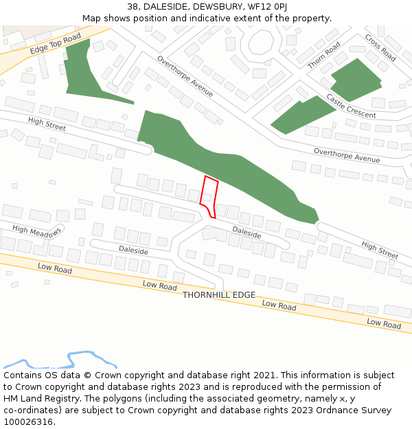 38, DALESIDE, DEWSBURY, WF12 0PJ: Location map and indicative extent of plot