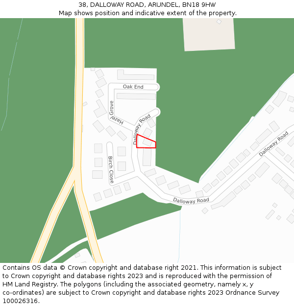 38, DALLOWAY ROAD, ARUNDEL, BN18 9HW: Location map and indicative extent of plot