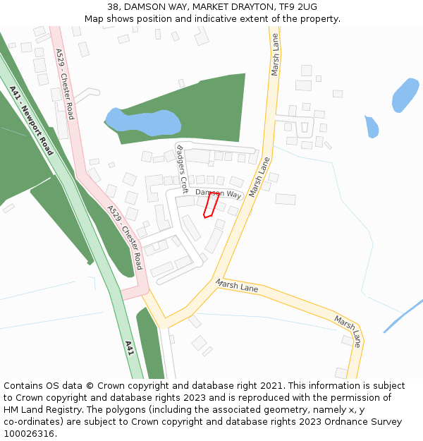 38, DAMSON WAY, MARKET DRAYTON, TF9 2UG: Location map and indicative extent of plot