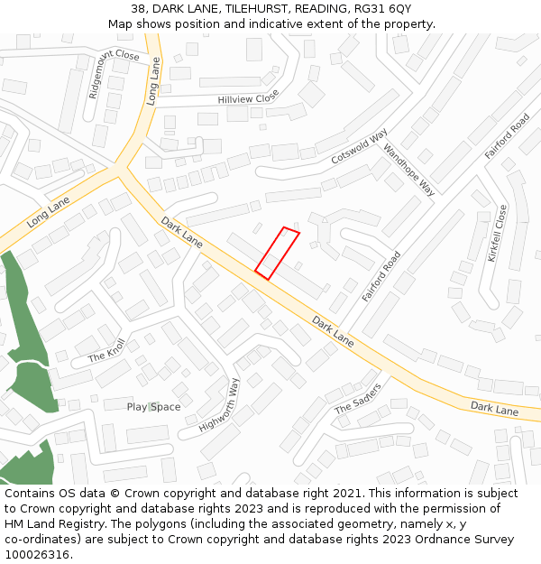 38, DARK LANE, TILEHURST, READING, RG31 6QY: Location map and indicative extent of plot