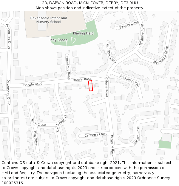 38, DARWIN ROAD, MICKLEOVER, DERBY, DE3 9HU: Location map and indicative extent of plot