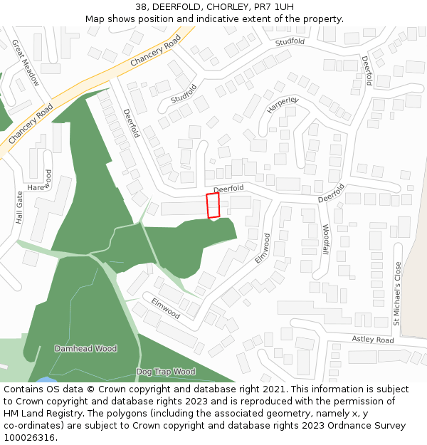 38, DEERFOLD, CHORLEY, PR7 1UH: Location map and indicative extent of plot