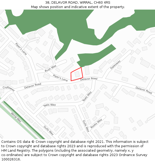 38, DELAVOR ROAD, WIRRAL, CH60 4RS: Location map and indicative extent of plot