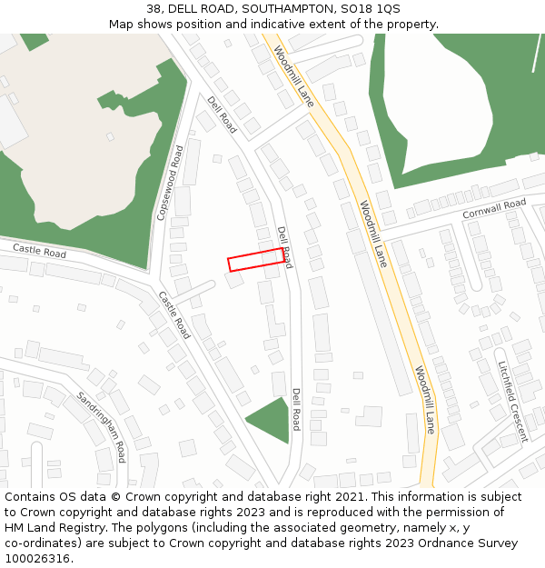 38, DELL ROAD, SOUTHAMPTON, SO18 1QS: Location map and indicative extent of plot