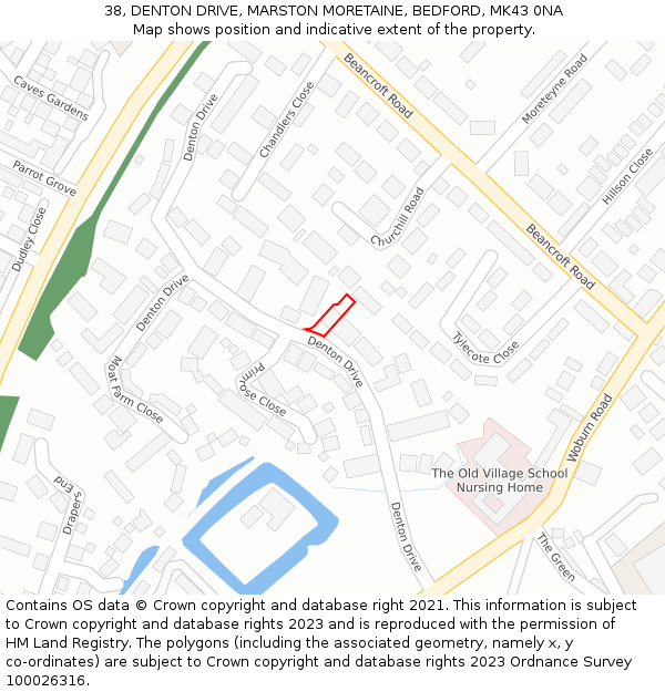 38, DENTON DRIVE, MARSTON MORETAINE, BEDFORD, MK43 0NA: Location map and indicative extent of plot