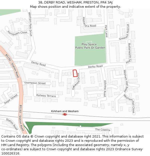 38, DERBY ROAD, WESHAM, PRESTON, PR4 3AJ: Location map and indicative extent of plot