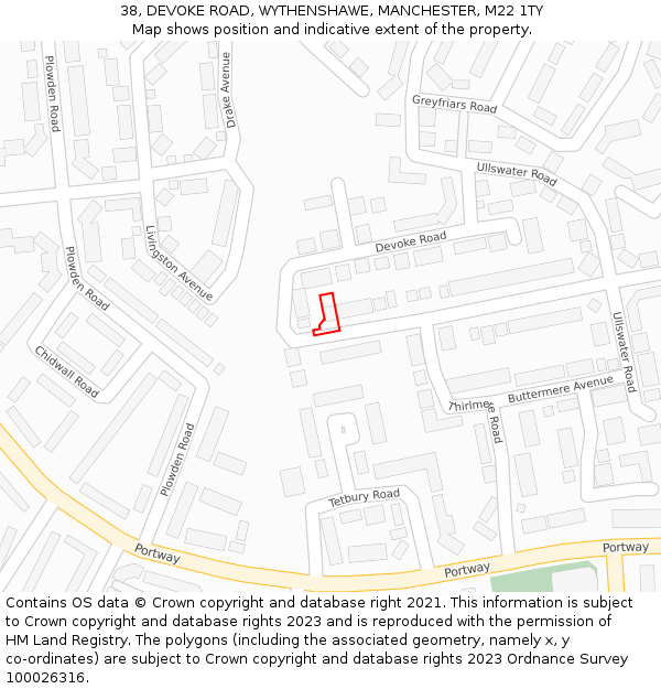 38, DEVOKE ROAD, WYTHENSHAWE, MANCHESTER, M22 1TY: Location map and indicative extent of plot