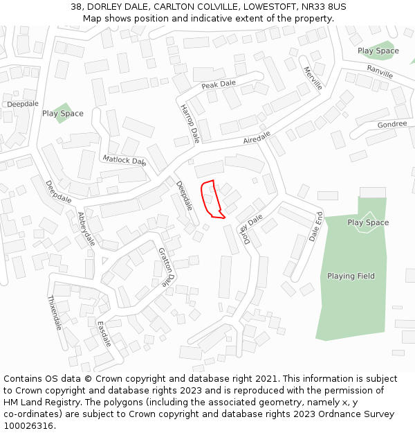 38, DORLEY DALE, CARLTON COLVILLE, LOWESTOFT, NR33 8US: Location map and indicative extent of plot