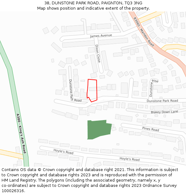 38, DUNSTONE PARK ROAD, PAIGNTON, TQ3 3NG: Location map and indicative extent of plot