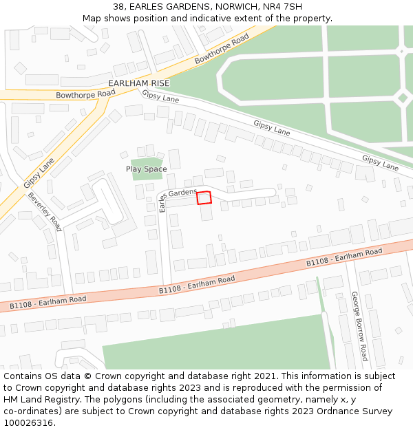 38, EARLES GARDENS, NORWICH, NR4 7SH: Location map and indicative extent of plot