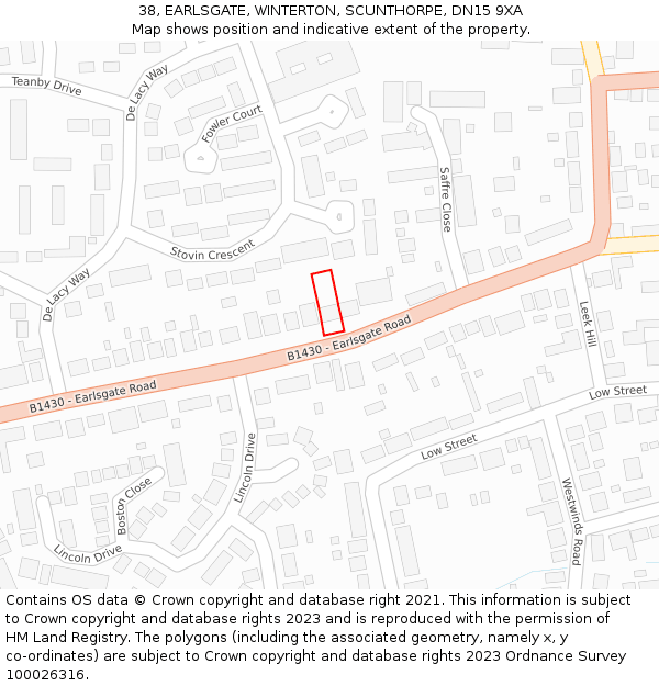 38, EARLSGATE, WINTERTON, SCUNTHORPE, DN15 9XA: Location map and indicative extent of plot