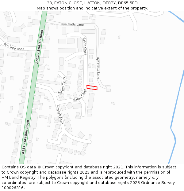 38, EATON CLOSE, HATTON, DERBY, DE65 5ED: Location map and indicative extent of plot