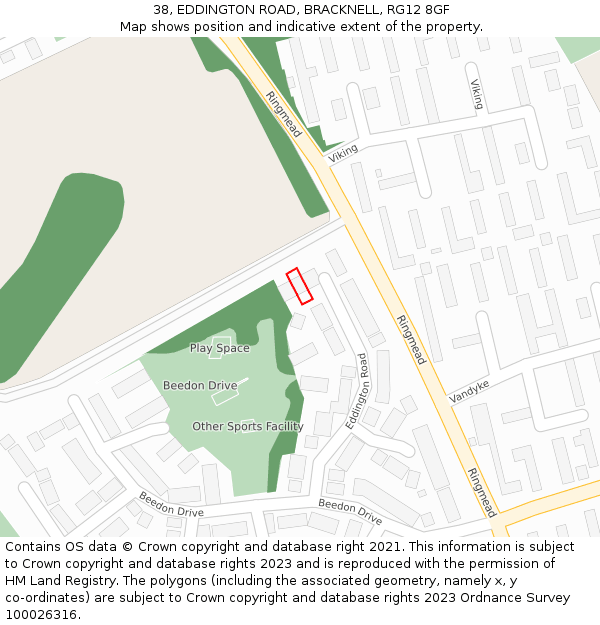 38, EDDINGTON ROAD, BRACKNELL, RG12 8GF: Location map and indicative extent of plot