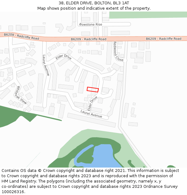 38, ELDER DRIVE, BOLTON, BL3 1AT: Location map and indicative extent of plot