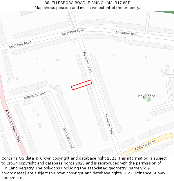 38, ELLESBORO ROAD, BIRMINGHAM, B17 8PT: Location map and indicative extent of plot