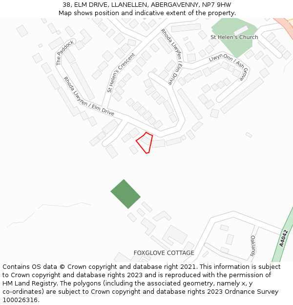 38, ELM DRIVE, LLANELLEN, ABERGAVENNY, NP7 9HW: Location map and indicative extent of plot