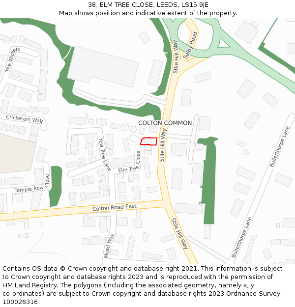 38, ELM TREE CLOSE, LEEDS, LS15 9JE: Location map and indicative extent of plot