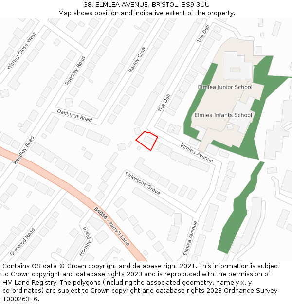 38, ELMLEA AVENUE, BRISTOL, BS9 3UU: Location map and indicative extent of plot