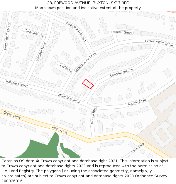 38, ERRWOOD AVENUE, BUXTON, SK17 9BD: Location map and indicative extent of plot