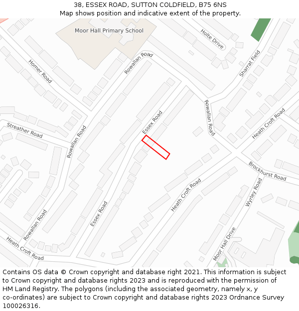 38, ESSEX ROAD, SUTTON COLDFIELD, B75 6NS: Location map and indicative extent of plot