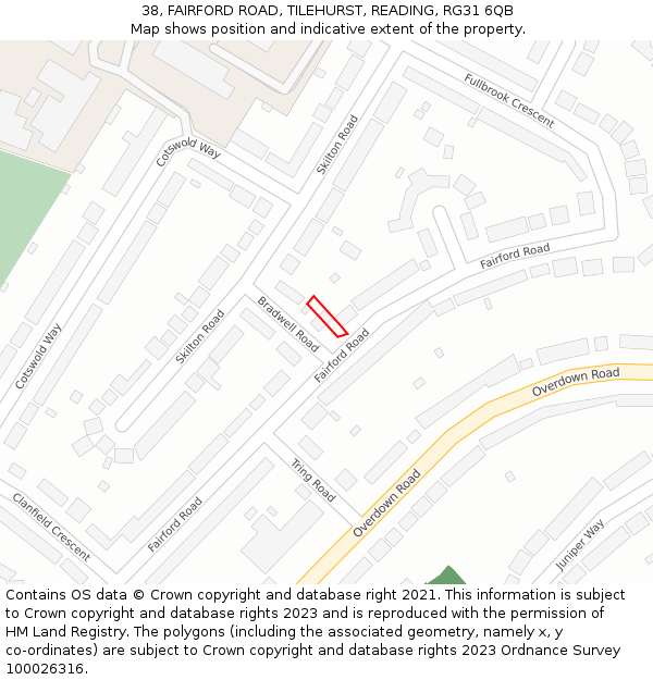 38, FAIRFORD ROAD, TILEHURST, READING, RG31 6QB: Location map and indicative extent of plot