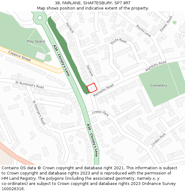 38, FAIRLANE, SHAFTESBURY, SP7 8RT: Location map and indicative extent of plot