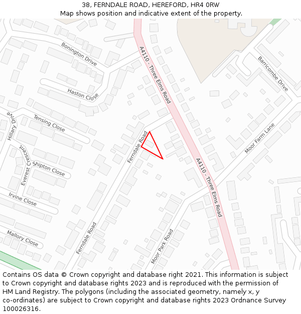 38, FERNDALE ROAD, HEREFORD, HR4 0RW: Location map and indicative extent of plot