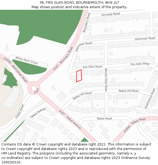 38, FIRS GLEN ROAD, BOURNEMOUTH, BH9 2LT: Location map and indicative extent of plot
