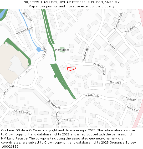38, FITZWILLIAM LEYS, HIGHAM FERRERS, RUSHDEN, NN10 8LY: Location map and indicative extent of plot
