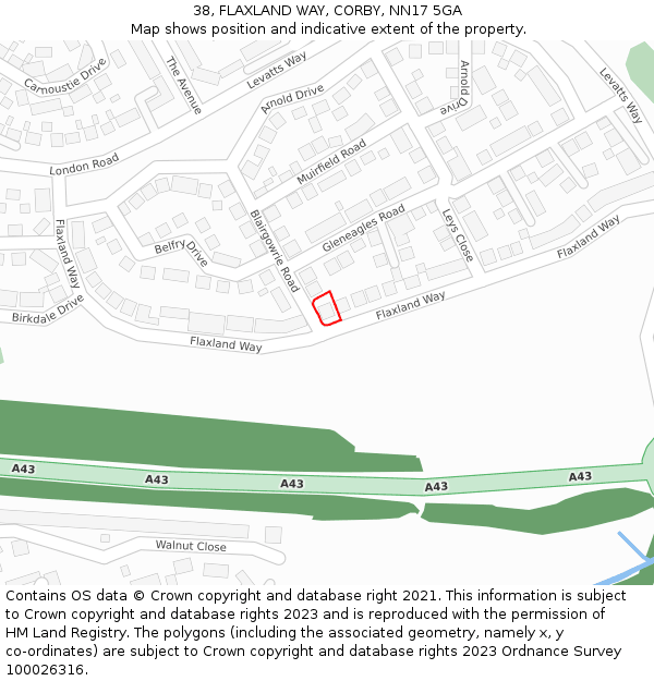 38, FLAXLAND WAY, CORBY, NN17 5GA: Location map and indicative extent of plot