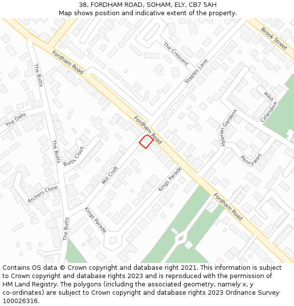 38, FORDHAM ROAD, SOHAM, ELY, CB7 5AH: Location map and indicative extent of plot