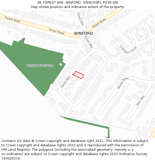 38, FOREST WAY, WINFORD, SANDOWN, PO36 0JW: Location map and indicative extent of plot