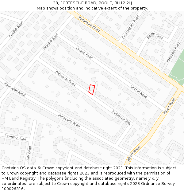 38, FORTESCUE ROAD, POOLE, BH12 2LJ: Location map and indicative extent of plot