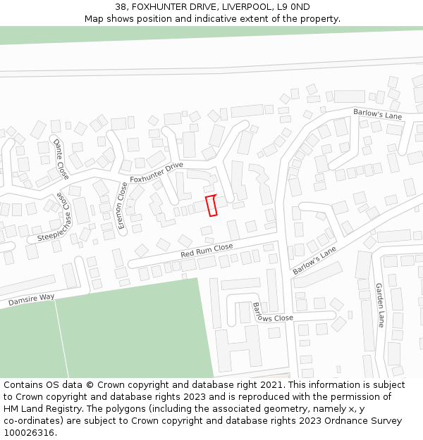 38, FOXHUNTER DRIVE, LIVERPOOL, L9 0ND: Location map and indicative extent of plot