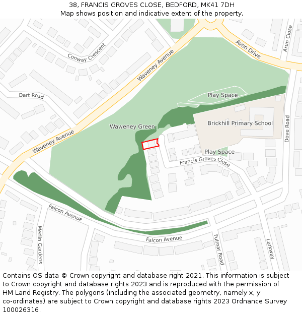 38, FRANCIS GROVES CLOSE, BEDFORD, MK41 7DH: Location map and indicative extent of plot