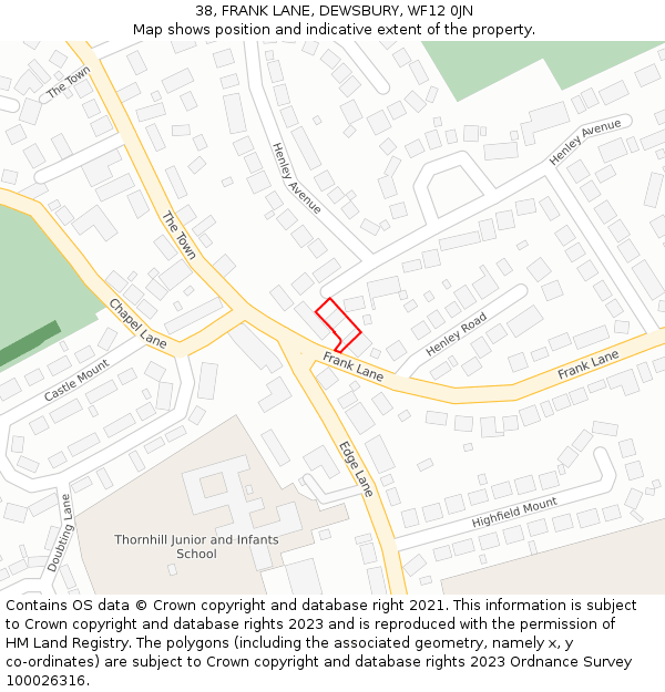 38, FRANK LANE, DEWSBURY, WF12 0JN: Location map and indicative extent of plot