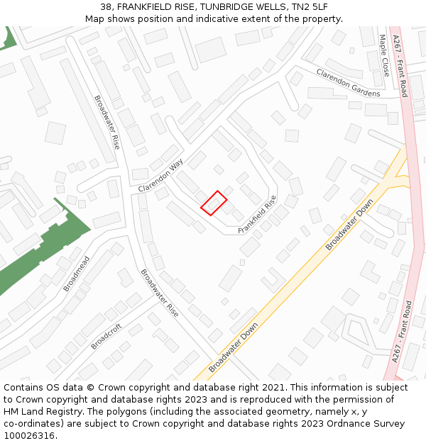 38, FRANKFIELD RISE, TUNBRIDGE WELLS, TN2 5LF: Location map and indicative extent of plot