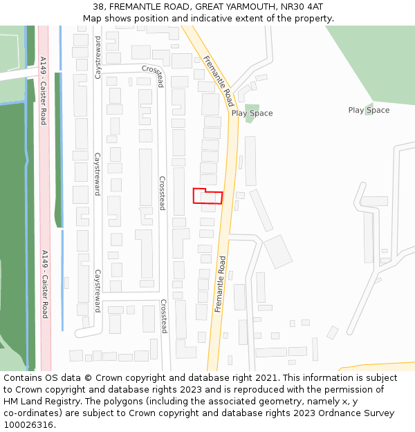 38, FREMANTLE ROAD, GREAT YARMOUTH, NR30 4AT: Location map and indicative extent of plot