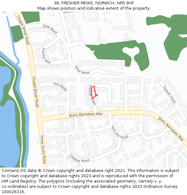 38, FRESHER MEWS, NORWICH, NR5 9HF: Location map and indicative extent of plot