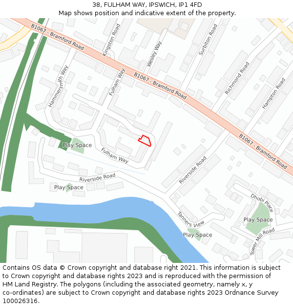38, FULHAM WAY, IPSWICH, IP1 4FD: Location map and indicative extent of plot