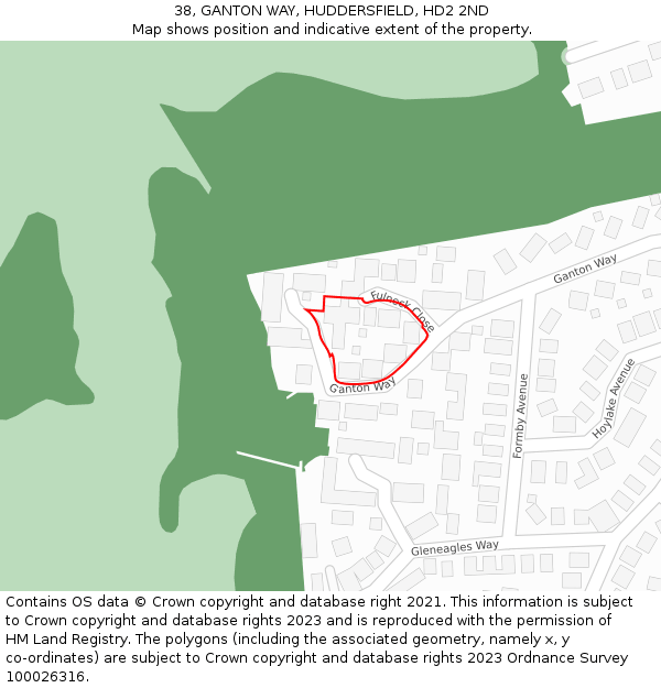 38, GANTON WAY, HUDDERSFIELD, HD2 2ND: Location map and indicative extent of plot