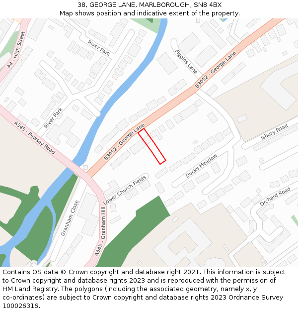 38, GEORGE LANE, MARLBOROUGH, SN8 4BX: Location map and indicative extent of plot
